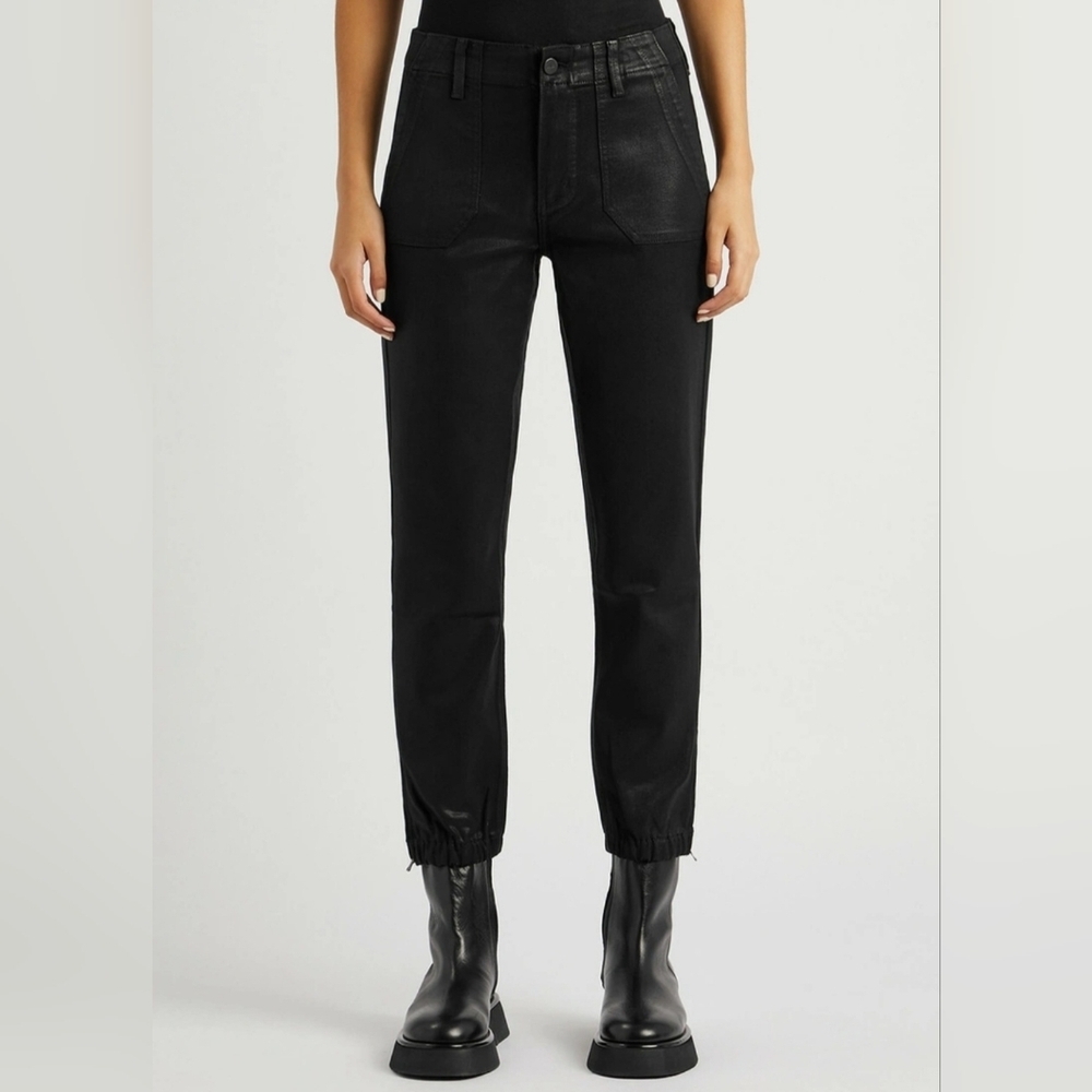 Paige Mayslie Black Coated Stretch-denim Trousers Size 28